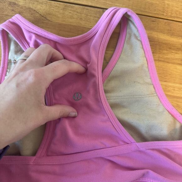 Lululemon Deep V Neck Crossover Pink Sports Bra Size 4 - Picture 3 of 3